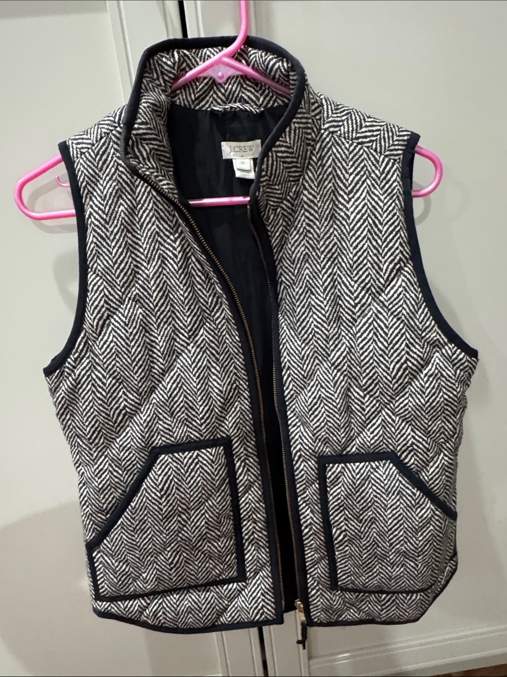 J. Crew Black & White Herringbone Quilted Vest